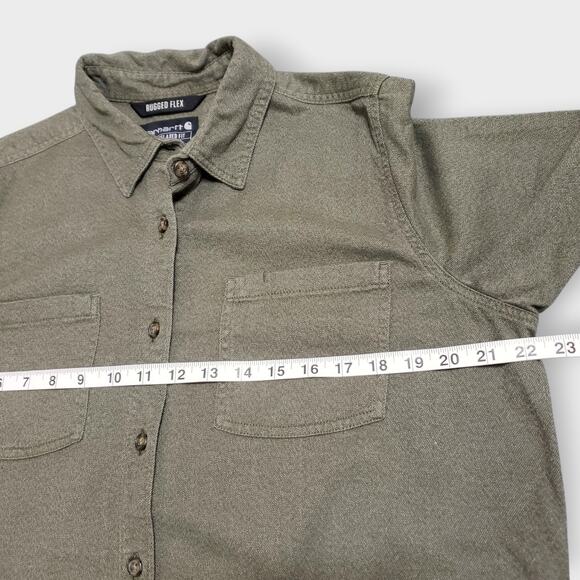 Carhartt Womens Rugged Flex Relaxed Fit Midweight Flannel Tunic Shirt Green Sz L - Picture 11 of 14